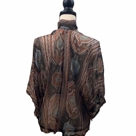 Heléne Sidel rayon open front brown/blue cardigan/kimono. - Picture 3 of 4